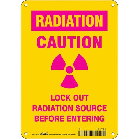 Condor Radiation Safety Sign, 10 in H, 7 in W, Aluminum, Horizontal Rectangle, 451Y56 451Y56