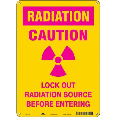 Condor Radiation Safety Sign, 14 in H, 10 in W, Aluminum, Vertical Rectangle, 451Y57 451Y57