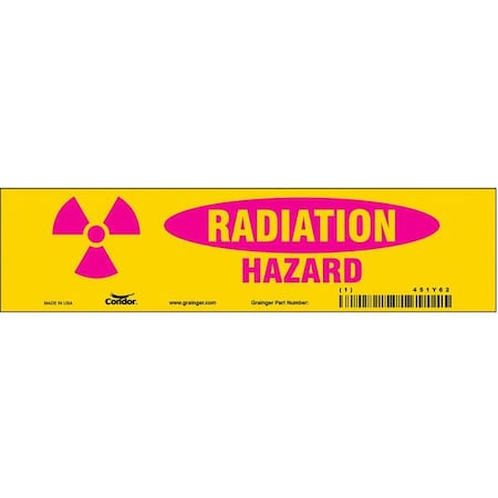 Condor Radiation & Laser Sign, 2 1/4 in H x 9 in W, Vinyl, Horizontal Rectangle 451Y62