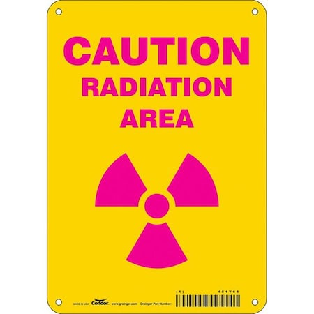 Condor Radiation Safety Sign, 10 in H, 7 in W, Aluminum, Horizontal Rectangle, 451Y66 451Y66