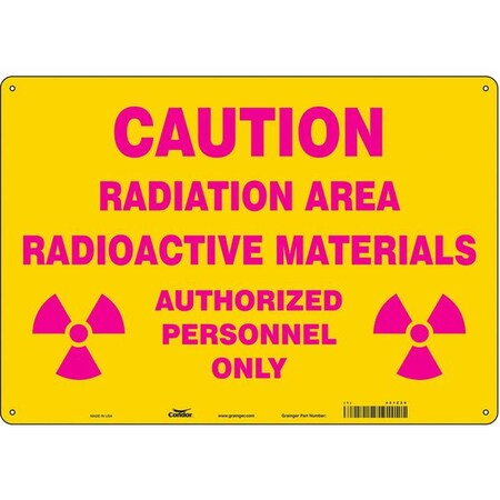 Condor Radiation Safety Sign, 14 in H, 20 in W, Aluminum, Horizontal Rectangle, 451Z29 451Z29