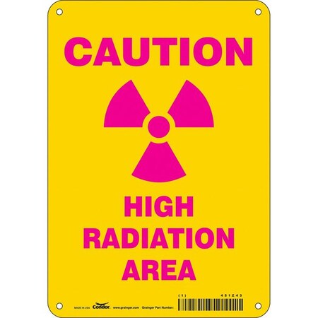 Condor Radiation Safety Sign, 10 in H, 7 in W, Aluminum, Horizontal Rectangle, 451Z43 451Z43