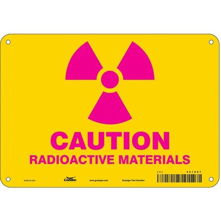 Condor Radiation Safety Sign, 7 in H, 10 in W, Aluminum, Vertical Rectangle, 451Z67 451Z67