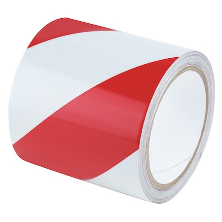 Zoro Select Reflective Safety Tape Vinyl Red/White, 4" W x 10 yd. L, 5.5 mil Thick RS4RW