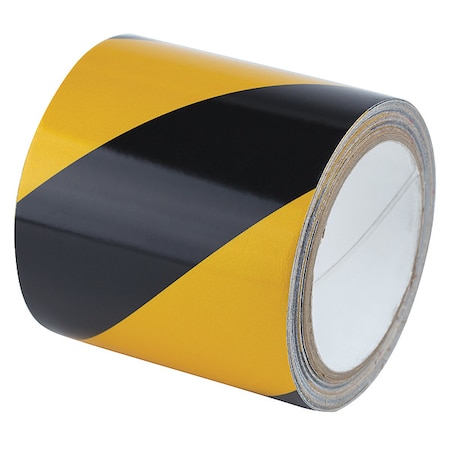 Zoro Select Reflective Safety Tape Vinyl Black/Yellow, 4" W x 10 yd. L, 5.5 mil Thick RS4BY