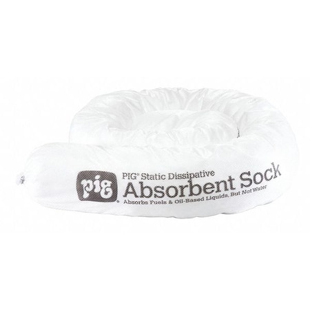 Pig Sorbent Sock, 12 gal, 3 in x 48 in, Oil, White, 12 PK SKM700