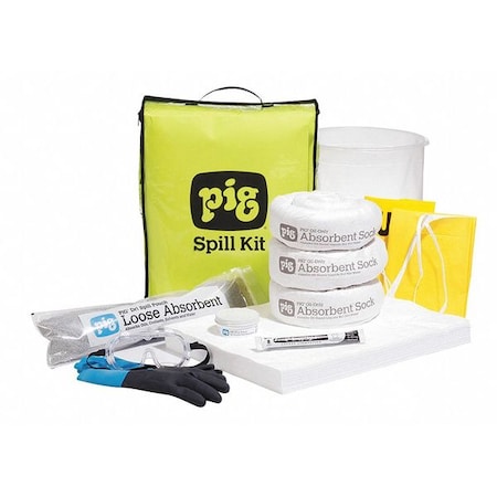 Pig Spill Kit, 7 gal Volume Absorbed per Kit, Not Applicable Capacity, Bag, Yellow KIT633