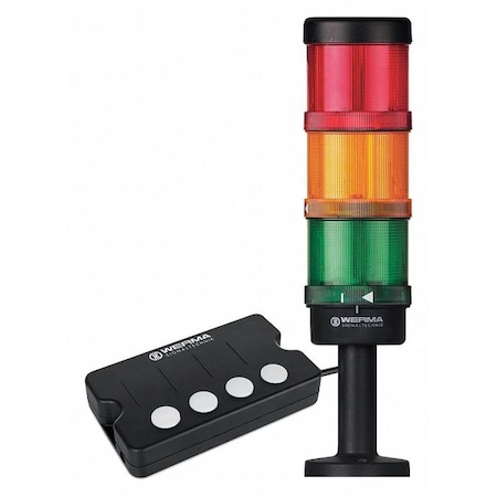 Werma Tower Light Assembly, 115 to 230V AC, Green, Red, Yellow, 70 mm Dia., 160 mm Height, LED 64900003