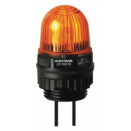 Werma Warning Light, Yellow, LED, 24V DC, Not Applicable FPM, 1 1/8 in Dia., Panel/Conduit 23130055