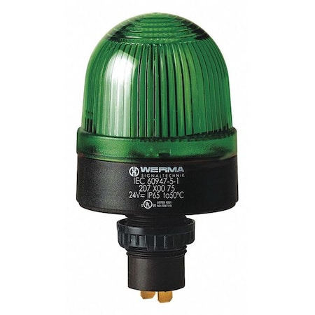 Werma Warning Light, Green, LED, 24V AC/DC, Not Applicable FPM, 2 9/32 in Dia., Panel/Conduit 20720075