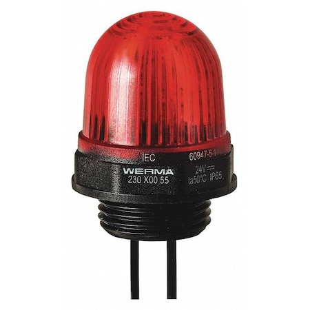 Werma Warning Light, Red, LED, 24V DC, Not Applicable FPM, 1 1/8 in Dia., Panel/Conduit 23010055