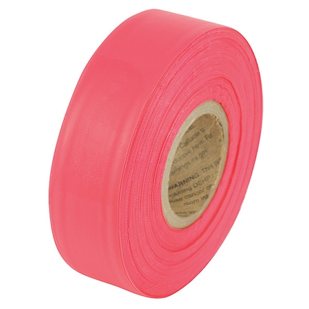 Zoro Select Flagging Tape, No Legend, Fluorescent Red, 1 3/16 in Wide x 150 ft Length, Vinyl, 2 mil VST20