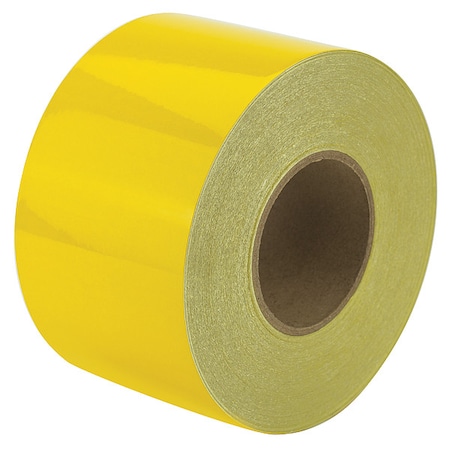 Zoro Select Reflective Safety Tape Vinyl Yellow, 4" W x 50 yd. L, 5.5 mil Thick RF8YL