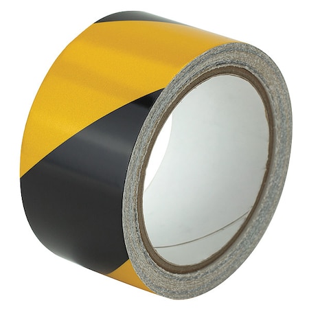 Zoro Select Reflective Safety Tape Vinyl Black/Yellow, 2" W x 10 yd. L, 5.5 mil Thick RS2BY