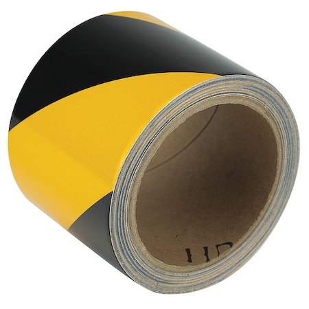 Zoro Select Reflective Safety Tape Vinyl Black/Yellow, 3" W x 10 yd. L, 5.5 mil Thick RS3BY