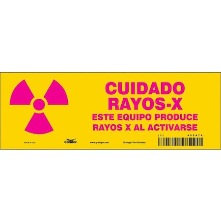 Condor Safety Sign, 3 1/2 in Height, 10 in Width, Vinyl, Vertical Rectangle, Spanish 452A70