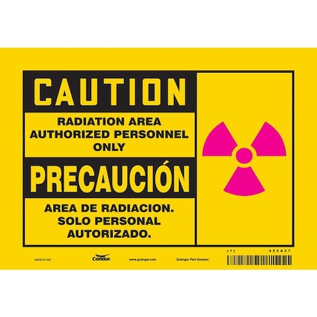 Condor Radiation & Laser Sign, 7 in H x 10 in W, Vinyl, Vertical Rectangle 452A27