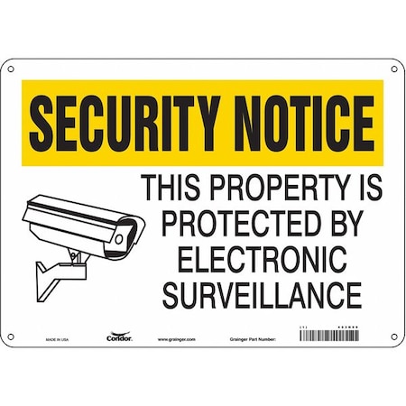 Condor Security Sign, 10 in H, 14 in W, Aluminum, Horizontal Rectangle, English, 453N90 453N90