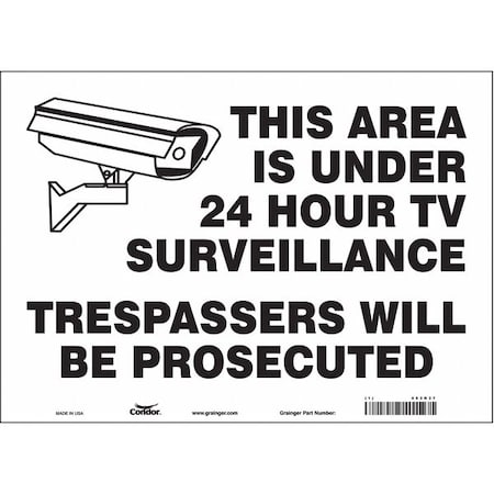 Condor Security Sign, 10 in H, 14 in W, Vinyl, Horizontal Rectangle, English, 453N37 453N37