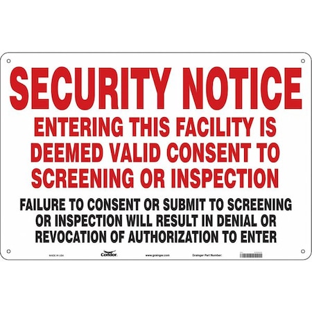 Condor Security Sign, 24 in Height, 36 in Width, Polyethylene, Horizontal Rectangle, English 453N52