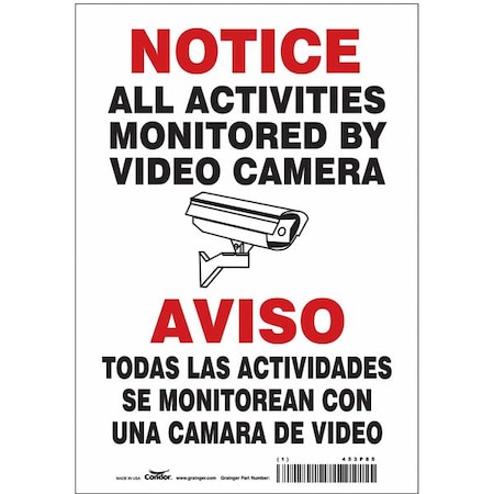 Condor Security Sign, 10 in H, 7 in W, Vinyl, Horizontal Rectangle, English, 453P85 453P85