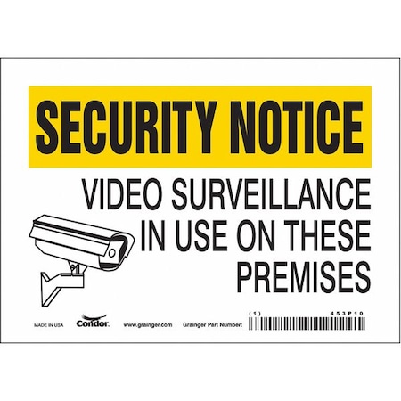 Condor Security Sign, 5 in H, 7 in W, Vinyl, Horizontal Rectangle, English, 453P10 453P10