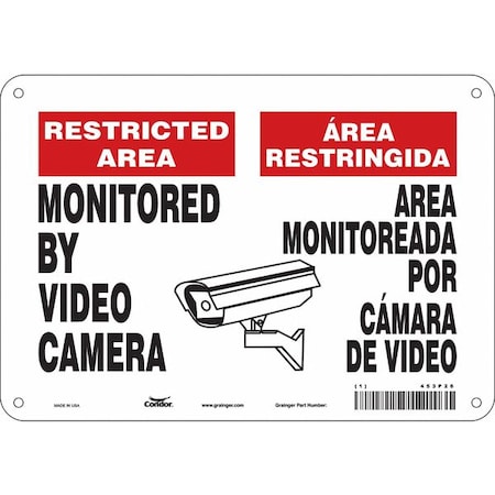 Condor Security Sign, 7 in Height, 10 in Width, Aluminum, Vertical Rectangle, English, Spanish 453P26