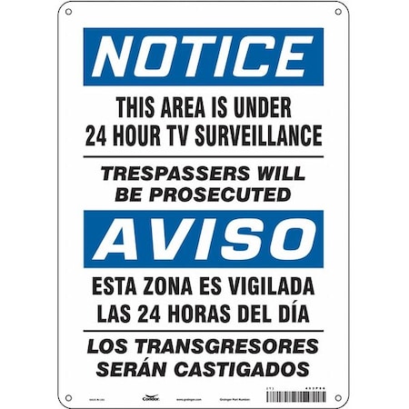Condor Security Sign, 14 in Height, 10 in Width, Polyethylene, Vertical Rectangle, English, Spanish 453P50