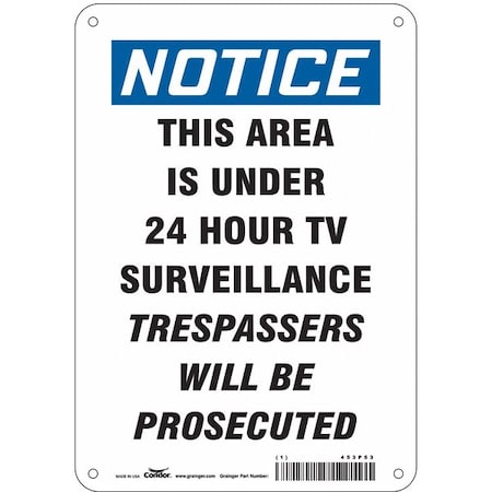 Condor Security Sign, 10 in H, 7 in W, Aluminum, Horizontal Rectangle, English, 453P53 453P53