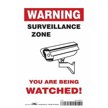 Condor Security Sign, 10 in H, 7 in W, Vinyl, Horizontal Rectangle, English, 453R82 453R82
