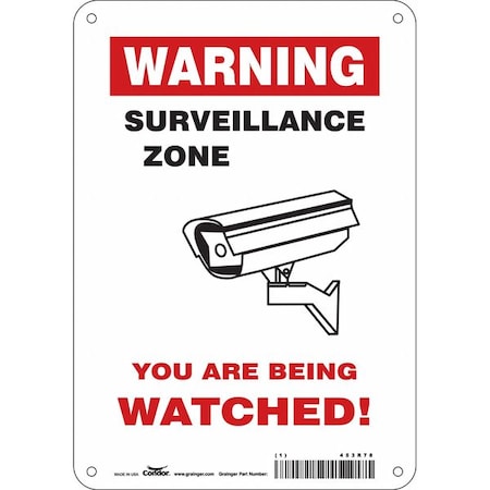 Condor Security Sign, 10 in H, 7 in W, Aluminum, Horizontal Rectangle, English, 453R78 453R78