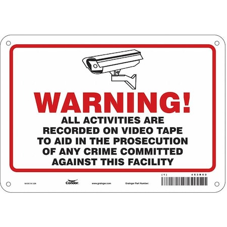 Condor Security Sign, 7 in H, 10 in W, Aluminum, Vertical Rectangle, English, 453R60 453R60