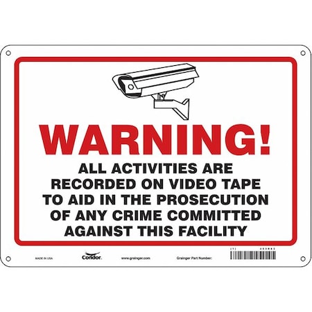 Condor Security Sign, 10 in H, 14 in W, Polyethylene, Horizontal Rectangle, English, 453R63 453R63