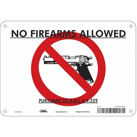 Condor No Concealed Weapons Sign, 7 in H, 10 in W, Polyethylene, Vertical Rectangle, English, 453T82 453T82
