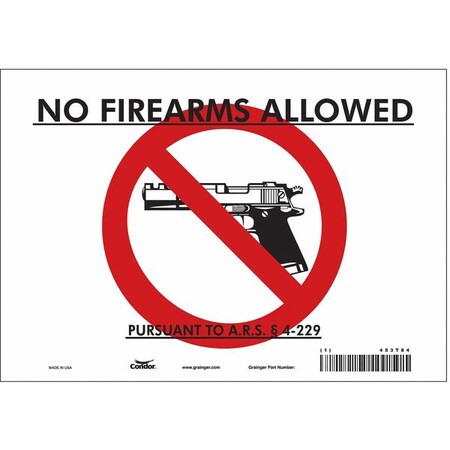 Condor No Concealed Weapons Sign, 7 in H, 10 in W, Vinyl, Vertical Rectangle, English, 453T84 453T84
