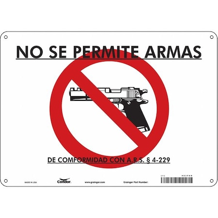 Condor No Concealed Weapons Sign, 10 in Height, 14 in Width, Polyethylene, Horizontal Rectangle, Spanish 453T89