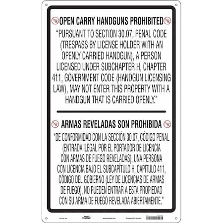 Condor No Concealed Weapons Sign, 48 in Height, 30 in Width, Aluminum, Vertical Rectangle 453T70