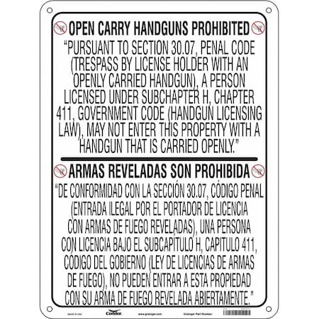 Condor No Concealed Weapons Sign, 24 in Height, 18 in Width, Polyethylene, Vertical Rectangle 453T71