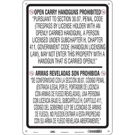 Condor No Concealed Weapons Sign, 36 in Height, 24 in Width, Polyethylene, Vertical Rectangle 453T72