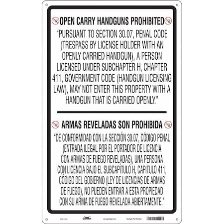Condor No Concealed Weapons Sign, 48 in Height, 30 in Width, Polyethylene, Vertical Rectangle 453T73