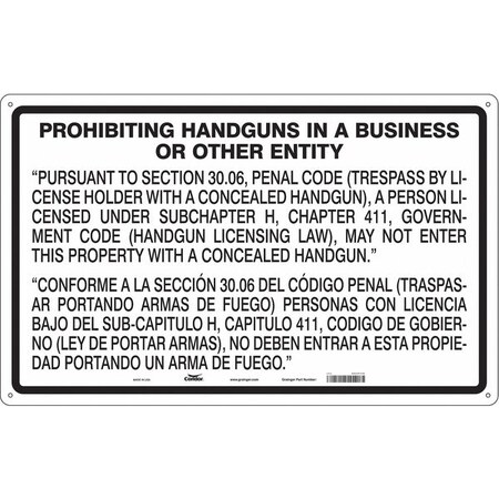 Condor No Concealed Weapons Sign, 30 in Height, 48 in Width, Polyethylene, Horizontal Rectangle 453T79