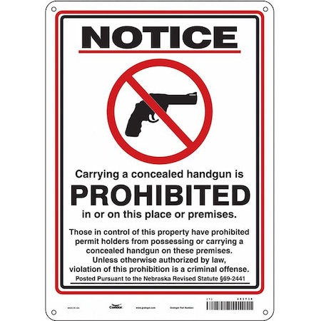 Condor No Concealed Weapons Sign, 14 in H, 10 in W, Aluminum, Vertical Rectangle, English, 453T38 453T38