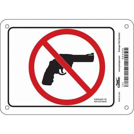 Condor No Concealed Weapons Sign, 5 in Height, 7 in Width, Vinyl, Horizontal Rectangle, English 453T43