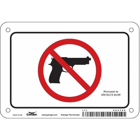 Condor No Concealed Weapons Sign, 4 in Height, 6 in Width, Polyethylene, Horizontal Rectangle, English 453T45