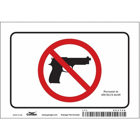 Condor No Concealed Weapons Sign, 4 in Height, 6 in Width, Vinyl, Horizontal Rectangle, English 453T46