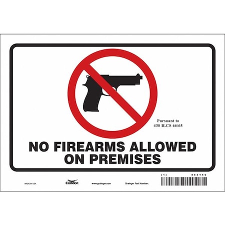 Condor No Concealed Weapons Sign, 7 in H, 10 in W, Vinyl, Vertical Rectangle, English, 453T49 453T49
