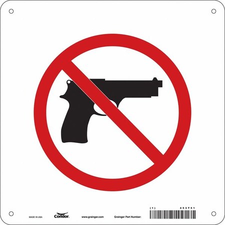 Condor No Concealed Weapons Sign, 10 in Height, 10 in Width, Aluminum, Square, English 453T51
