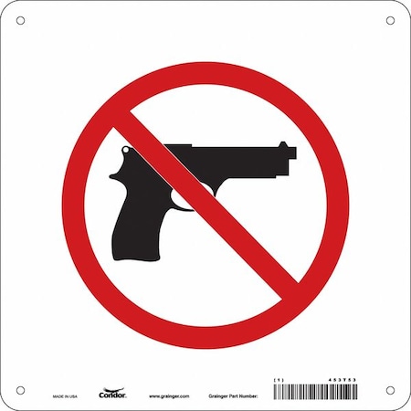 Condor No Concealed Weapons Sign, 10 in Height, 10 in Width, Polyethylene, Square, English 453T53