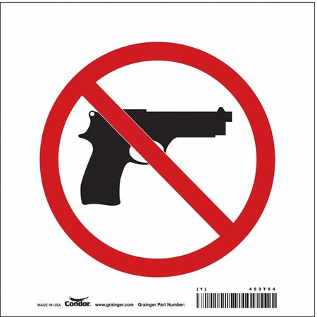 Condor No Concealed Weapons Sign, 8 in Height, 8 in Width, Vinyl, Square, English 453T54