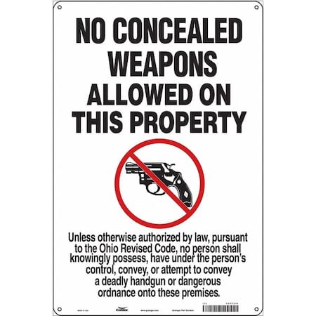 Condor No Concealed Weapons Sign, 18 in H, 12 in W, Aluminum, Vertical Rectangle, English, 453T56 453T56